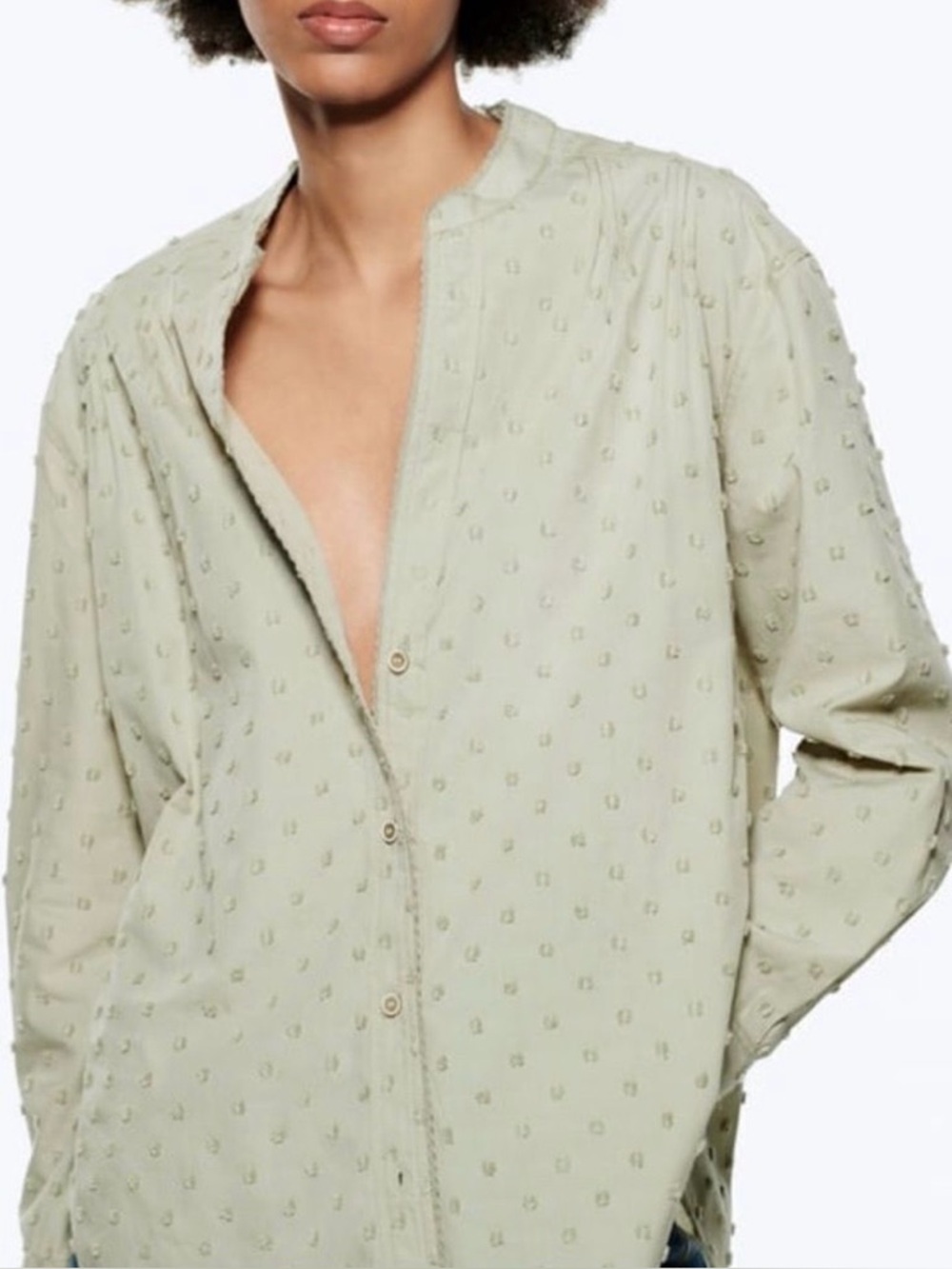 Zara ‘Cotton Plumetis Blouse with Lace Trim’ in Light Sage Green 0975/044/526 S